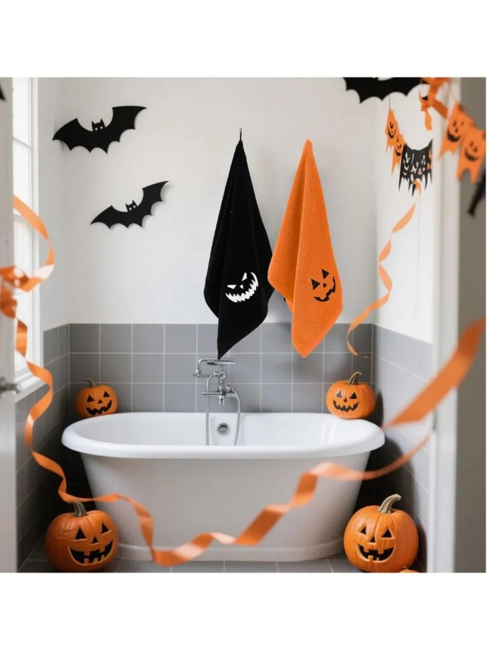 Spooky Pumpkin Face Halloween Hand Towels - 4 Pack, Absorbent Cotton Bath Towels